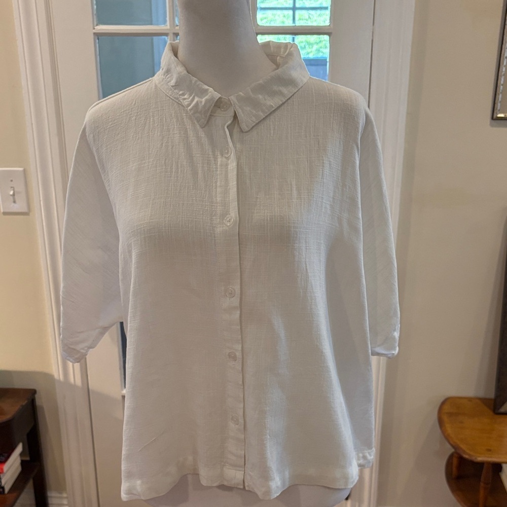 Thread & Supply White Button-Down Rayon/Linen Blend Blouse. Size XL